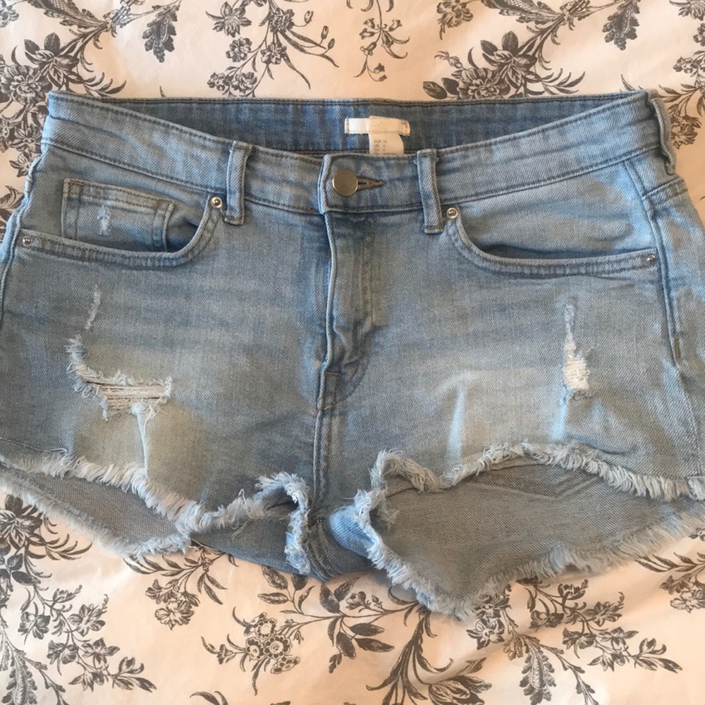 Distressed denim shorts